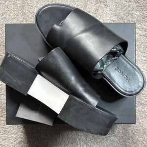Vic Matie Black Leather Platform Slides